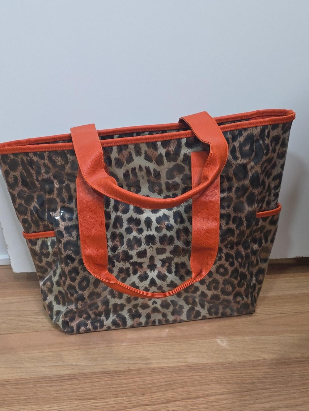 Leopard Print Tote with Orange Trim